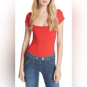 Free People | Square Neck Short Sleeve Bodysuit in Red Size L Large